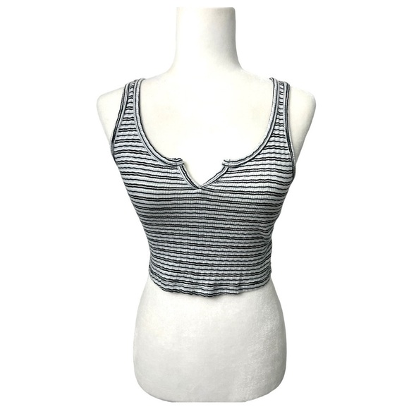 Topshop White With Black & Blue Stripes Sleeveless Crop Top - Size 4 - Picture 1 of 9